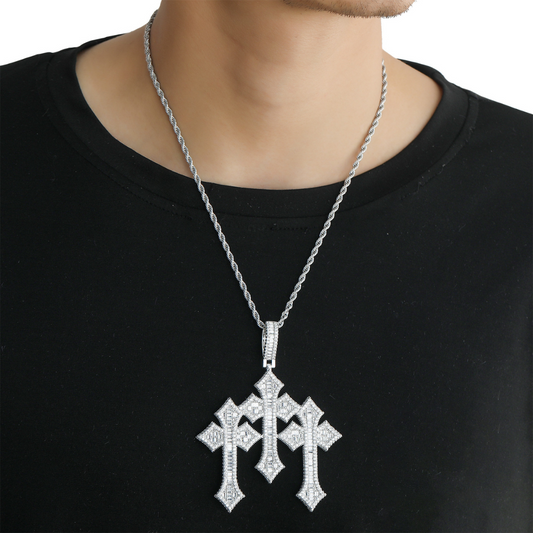 Iced Triple Cross Pendant